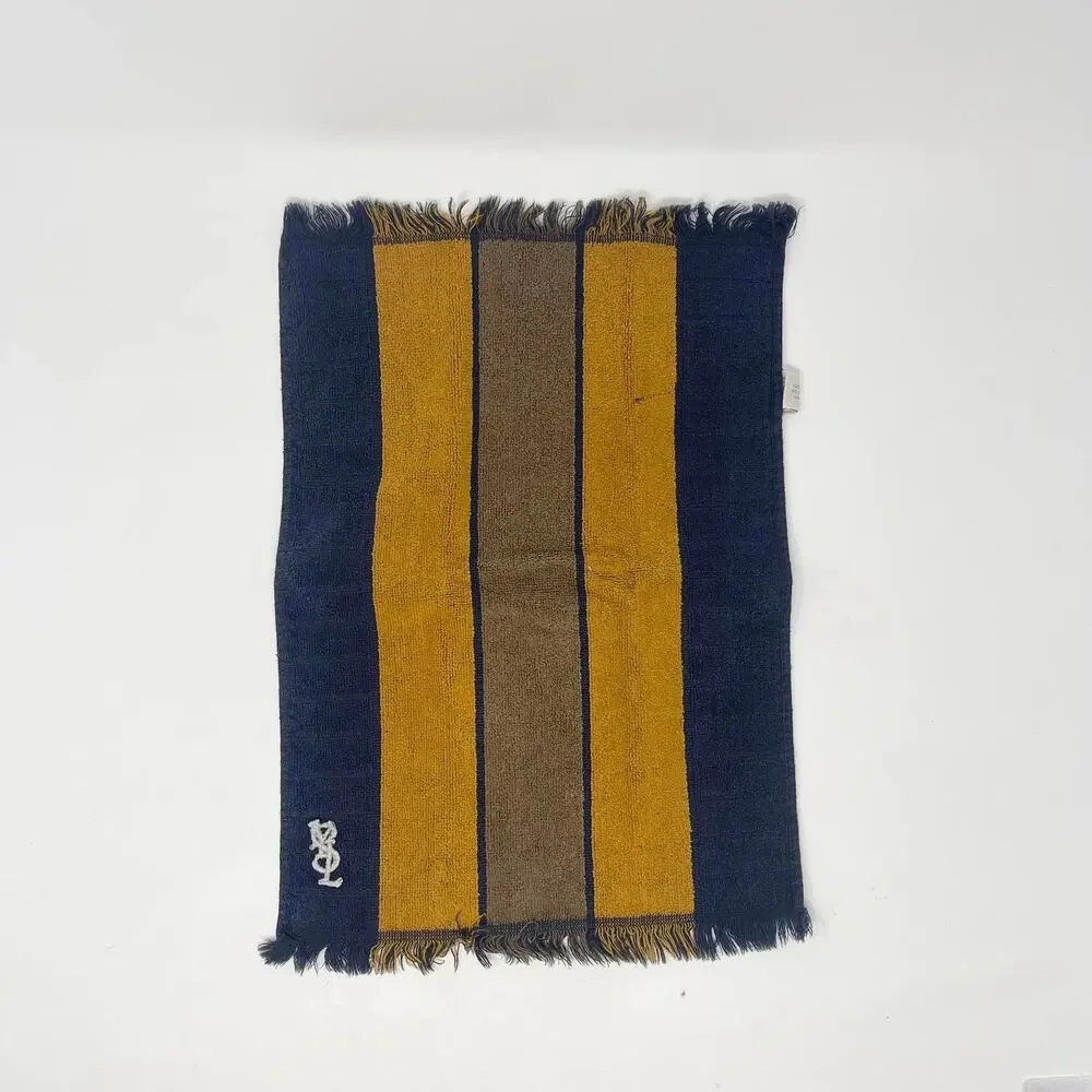 VTG YSL Yves Saint Laurent Fieldcrest Hand Towel Set of 3 Navy Gold Stripe Mono